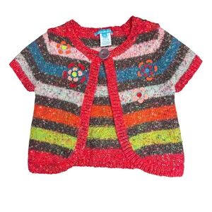 Deux Par Deux Sweater Kids Girls 6 Multicolor Stripe Floral Fun Boho Cardigan